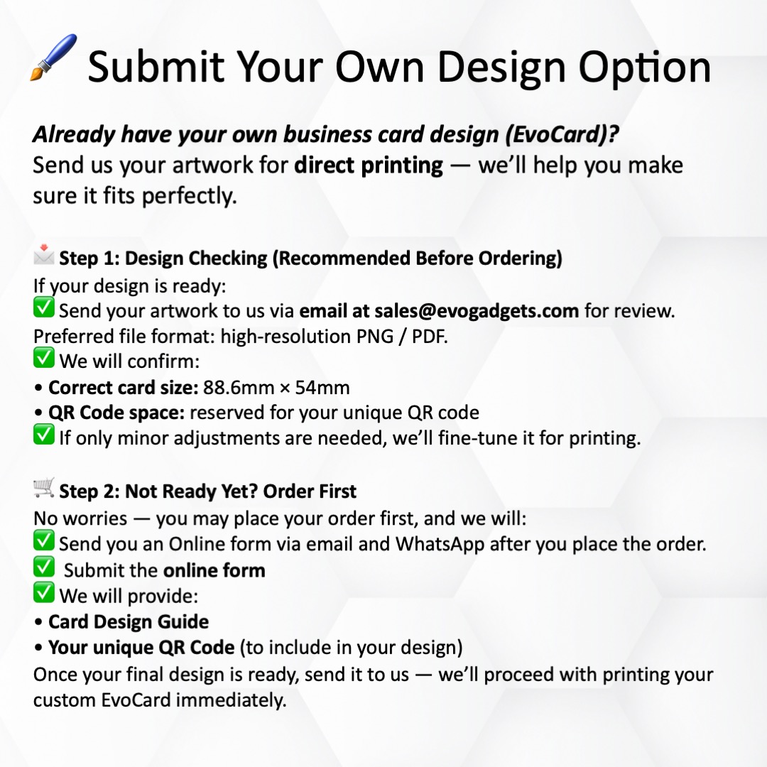 Submit your own design option of the NFC physical card 
