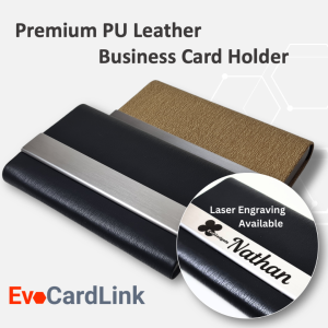 Custom Laser Marking Premium PU Leather Business Card Holder / Stainless Steel Name Card Holder