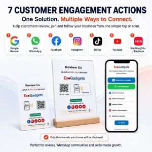EvoReview Essential NFC Customer Engagement Solution | Google Review, WhatsApp & Social Media | Card / A5 Display